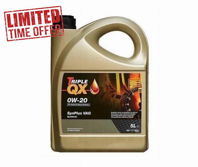 Triple QX Engine Oil SynPlus 0W-20 5L 0W20 V A G TQX Premium Fully Synthetic Engine Oil 5 LITRE For Petrol & Diesel Engines