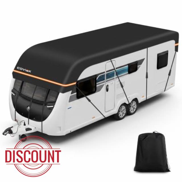 Caravan Cover Roof 420D Oxford Fabric PU-Coated Waterproof 5000mm                                                          Caravan Top Cover for Motorhome & RV with 12 Adjustable Straps and Widened Hooks