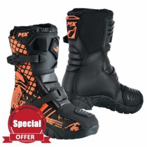 Kids Black & Orange Real Leather Off - Road CE Approved Motorbike/Motocross/Motorcycle Cubs MX Sports Shoes Riding Boots