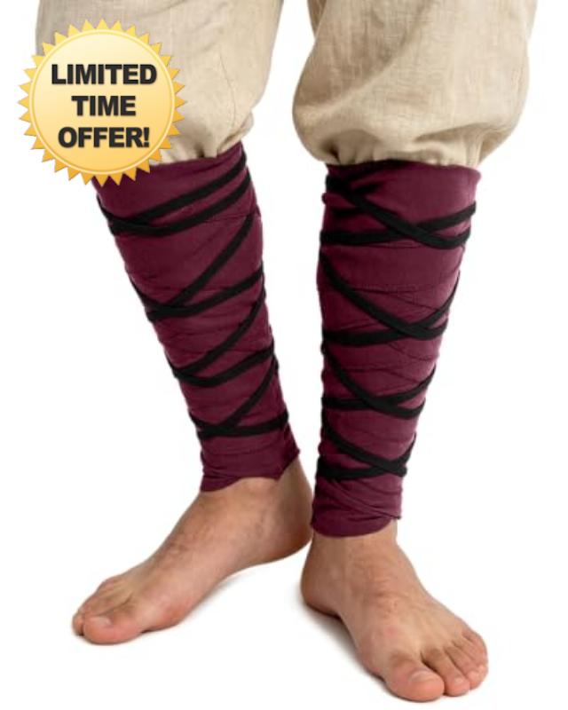 L'VOW Medieval Cotton Linen Leg Wraps Leather Strap Viking Puttees                                                          Cotton Linen