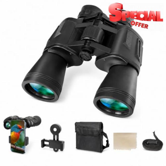 20x50 Binoculars for Adults with BAK4 FMC Optics and Phone Adapter                                                          Distant subject viewing