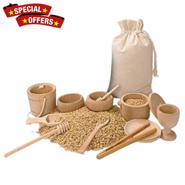 Sensory Bin Toys - 10 Pack Wooden Scoops & Tongs Set                                                          Sensory Bin Tools