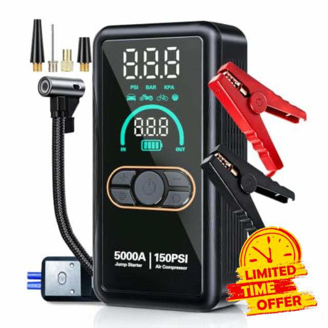 5000A Jump Starter Power Pack with Air Compressor