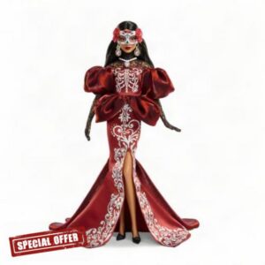 Barbie Signature Día De Muertos Collectible Doll                                                          Wearing Satin Mermaid Dress with Embroidery