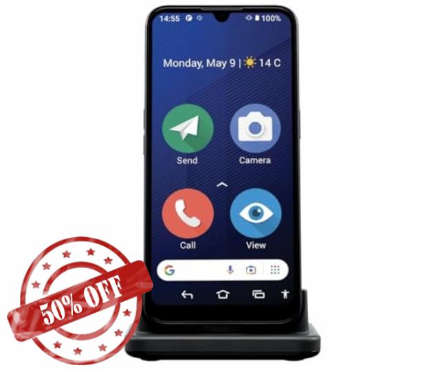 Doro 8200 4G Unlocked Seniors Smartphone - Water Resistant Mobile Phone - Triple Camera 16MP - 6.1" Screen - Assist Button with GPS - Clear Sound - Charger Base (Blue) (Renewed)