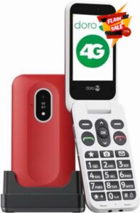 Doro - Leva L20 - Senior Mobile Phone - Unlocked 4G Flip Phone - Large Screen - Camera - Assist Button with GPS - Charger Stand not Included - Black / White color (Not Red) (Renewed)