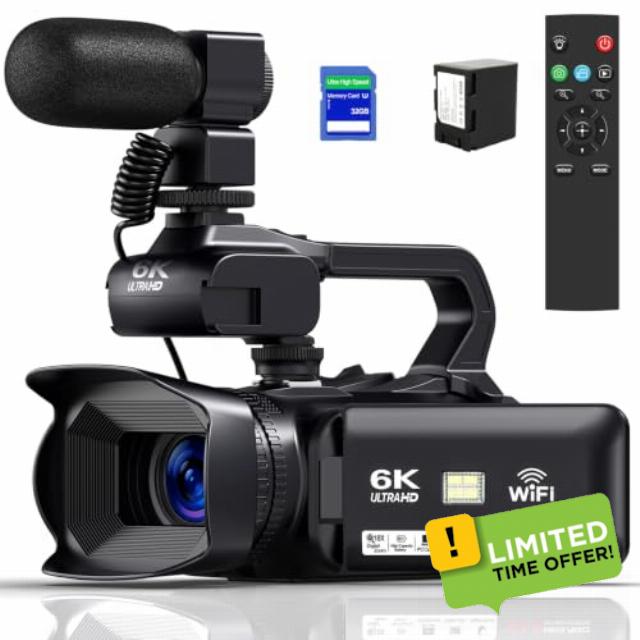 Camcorder 6K 64MP Video Camera 18X Digital Zoom IR Night Vision                                                          4.0 Inch Touch Screen WiFi Vlogging Camcorder for YouTube with 4500mAh Battery