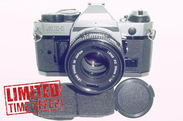 AE-1 Program Manual Camera SLR with 50mm /1.8 FD in Silver Lens Fully Serviced