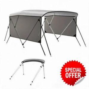 Boat Bimini Top 3 Bow 600D Marine Grade Waterproof UV Protection Sun Shade                                                          Cover for 4-6 Person Fishing Boat Aluminum Frame Foldable Easy Mounting for Pontoon Center Console Bass Boa