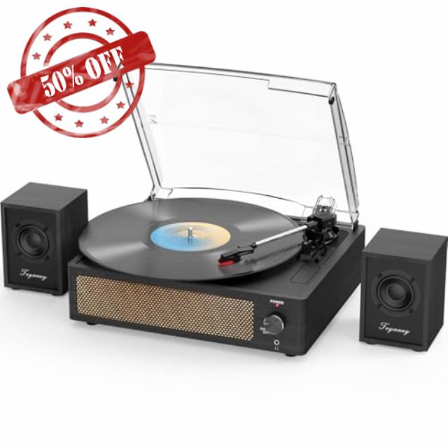 Trynnay Record Player with Passive Bookshelf Speakers
