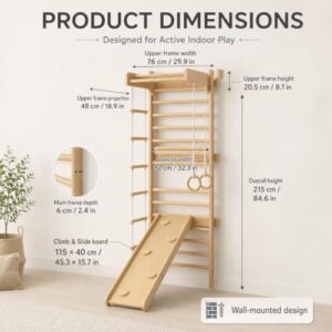 5-in-1 Indoor Climbing Frame for Kids                                                          Wooden Gym Equipment with Pull Up Bar