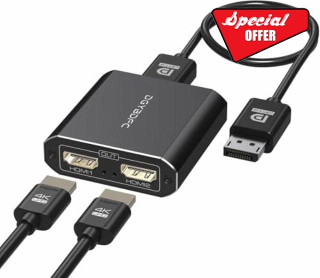4K60Hz Displayport to Dual HDMI Adapter for PC Laptop Graphics Card DP 1.4 to 2 HDMI2.0 Monitors Extension Display Displayport to HDMI Splitter 1 in 2 Out Hub MST Extend Mode for Windows Only