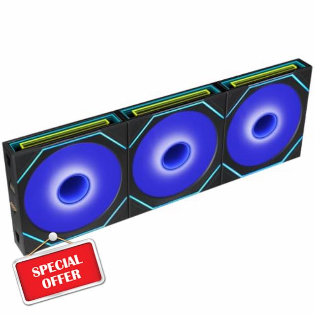Lian Li SL-INF FLEX Reverse 120mm Triple Fan Pack w/Controller - Black                                                          Three reverse-blade 120mm ARGB fans with dual infinity mirror