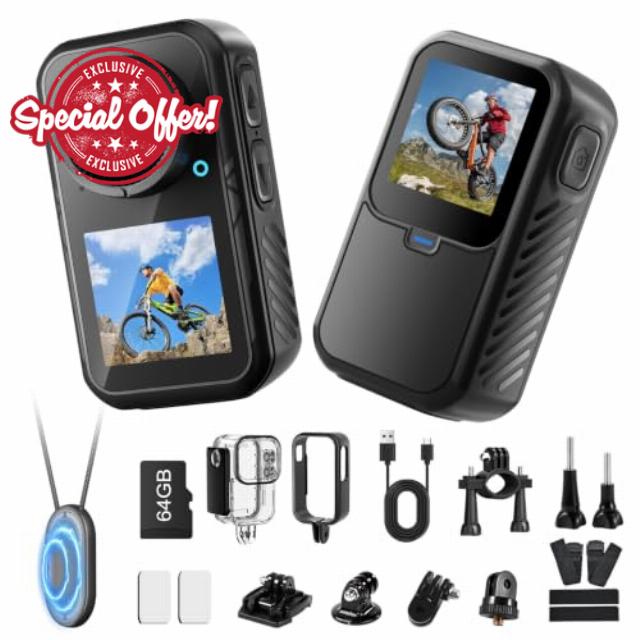 T70 4K 60FPS Mini Thumb Action Camera with 64GB Card
