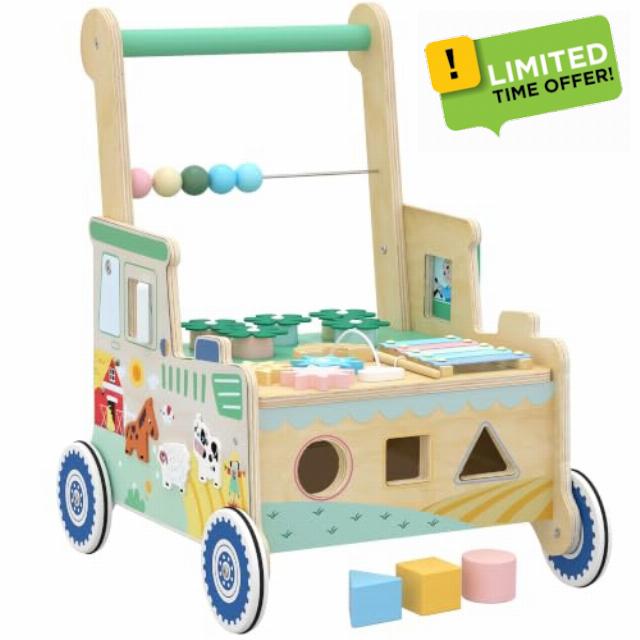 AIYAPLAY Wooden Baby Walker for 1-3 Years Push Along Walker Toys Green                                                          Montessori Inspired