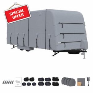 Heavy Duty 4-Layer Waterproof RV Cover Windproof for 20-22FT Trailers                                                          UV-Resistant Breathable Camper Protection
