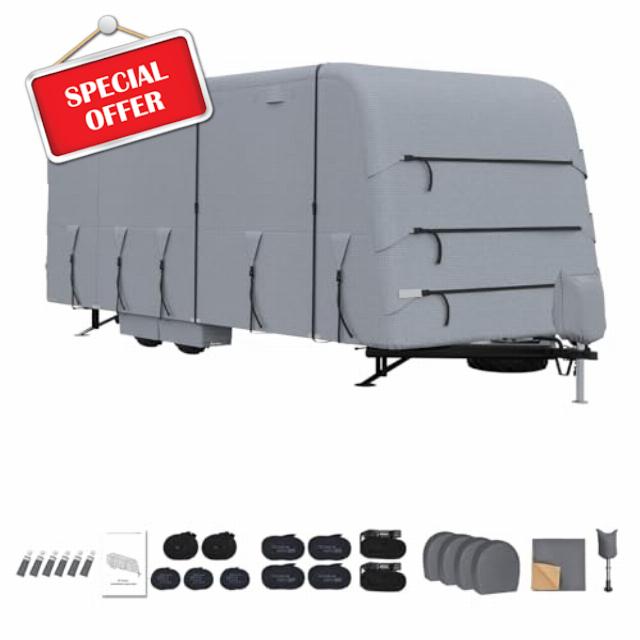 Heavy Duty 4-Layer Waterproof RV Cover Windproof for 20-22FT Trailers                                                          UV-Resistant Breathable Camper Protection