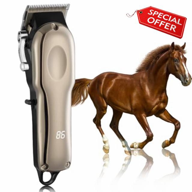 Cordless Horse Clippers - 20W Rechargeable Grooming Kit with LCD Display