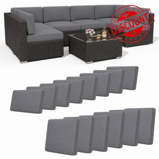 Hiseng Outdoor Patio Cushion Covers 14 PCS Solid Color Stretch Replacement Slipcovers for 8 Backrests and 6 Seat Cushions
