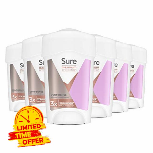 Sure Women Maximum Protection ConfidenceAntiperspirant Deodorant Cream Stick with 3x stronger* sweat protection for 96 hour sweat and odour protection 45 ml