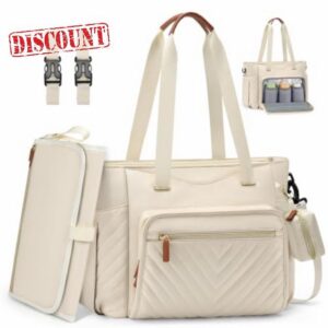 RAINSMORE Baby Changing Bags Large Nappy Tote Bag with Changing Mat                                                          Convertible Baby Bag Waterproof Diaper Bag with Pacifier Holder Stroller Straps for Mom & Dad