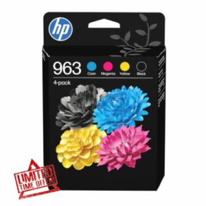 HP 963 Black/Cyan/Magenta/Yellow Original Ink Cartridges 4-Pack                                                          Compatible with OfficeJet Pro 9010