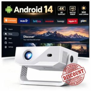 Smart Projector Android 14 Built-in Apps 300 ANSI
