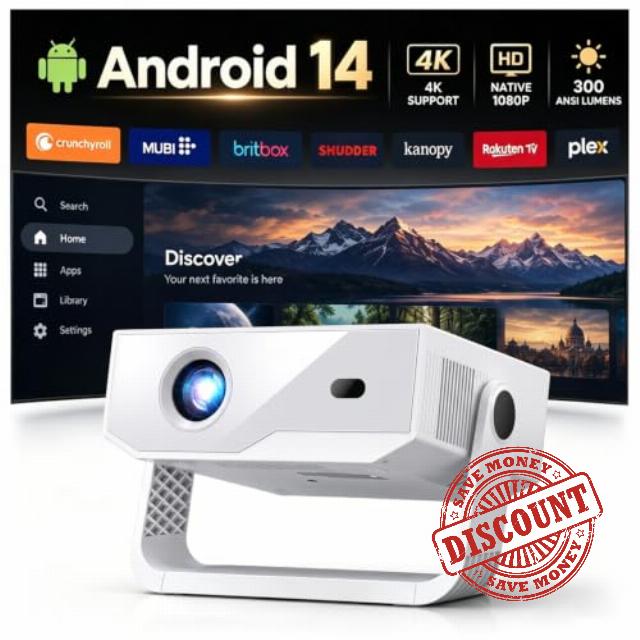 Smart Projector Android 14 Built-in Apps 300 ANSI