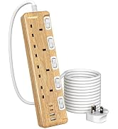TOPREK Walnut Wood Effect 4 Plug Extension Lead with Individual Switches | 2M Extension Cable, 4 ...
