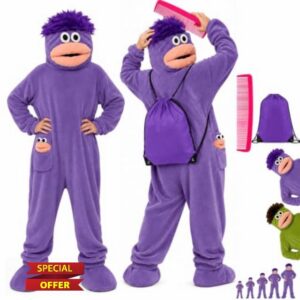 OuOnn Big Mouth Monster Onesie Funny Onesies Adult Teen Hooded One-Piece Pajamas Set Cute Plush Halloween Party Costume Jumpsui