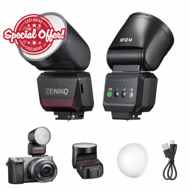 ZENIKO RF12‑M Mini Round Head Camera Flash for Canon Nikon Sony Fuji                                                          Universal Mini On-Camera Flash