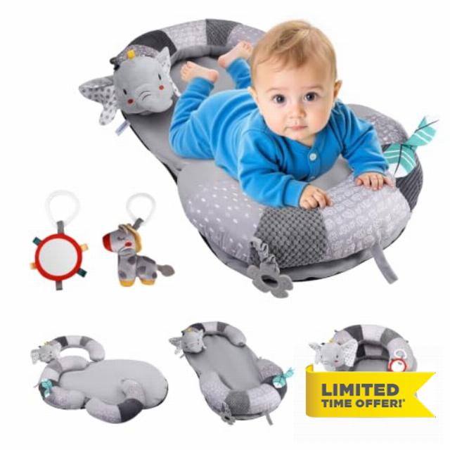 3-in-1 Tummy Time Pillow with Baby Seated Support Pillow                                                          Tummy Time Mat with Detachable Sensory Toys