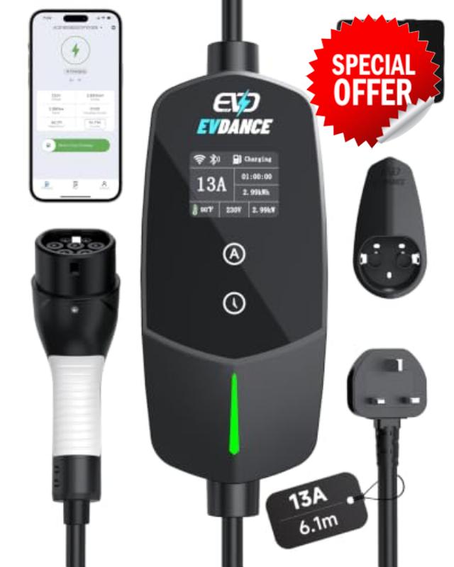 EVDANCE EV Charger 3 Pin Plug with App for Electric and Hybrid Vehicles                                                          6.1m