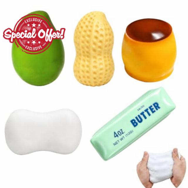 5PCS Crunchy Squishy Slow Crunchy Squishies Squeeze Stress Ball                                                          Butter Mango Peanut Soap Pudding Asmr Bead Filled