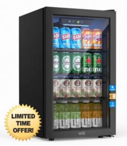 WIE 68L Drinks Fridge with Glass Door 3-16°C for 90 Cans or 24 Wine Bottles