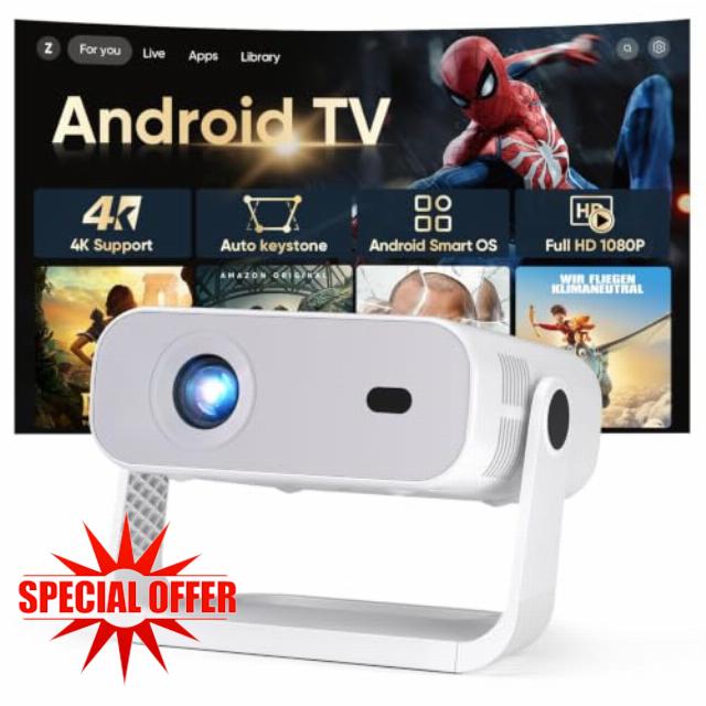 2026 New Smart Projector Built-in Apps Android 14 Native 1080P 4K Supported                                                          WiFi 6 Bluetooth 5.2