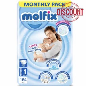 Molfix Baby Nappies Size 1 Newborn Monthly Pack – 164 Nappies – Ultra Soft