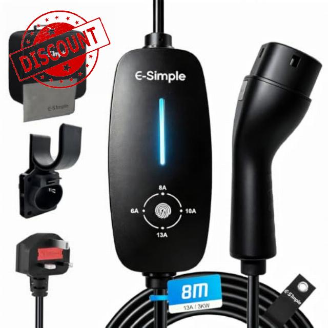 EV Charger 8M with 3 Pin UK Plug for Electric and Hybrid Vehicles                                                          6-13A Adjustable