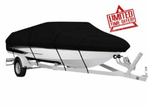 Heavy Duty Boat Cover for Quicksilver 605 Pilothouse 2013-2026                                                          Waterproof Windproof Tear-Resistant Oxford Fabric All-Weather Protection with Windproof Straps Storage Bag