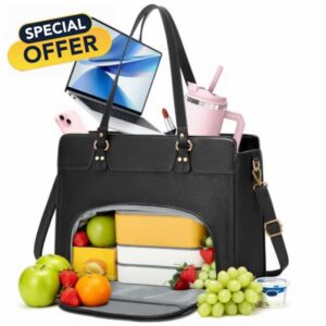 RAINSMORE Teacher Work Bag 15.6 Inch Laptop Bag with Lunch Compartment                                                          Tote Bags for Women with Large Capacity & Cup Holder