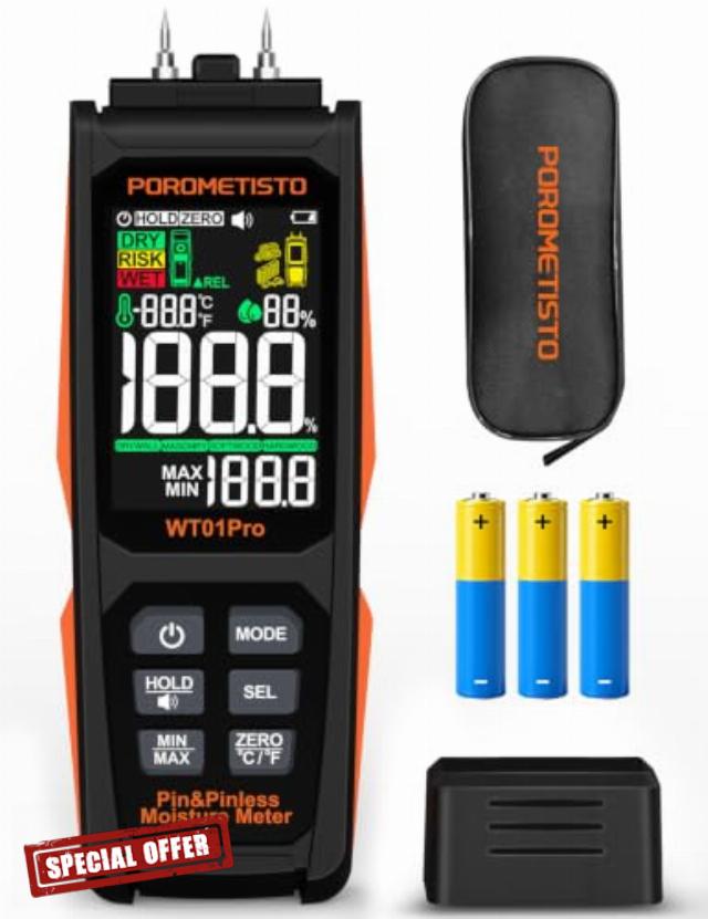 6 in 1 Pin and Pinless Moisture Meter POROMETISTO