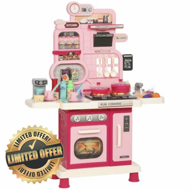 AIYAPLAY Play Kitchen 33 PCS with Lights Sounds for Kids 3-6 Years Pink                                                          Kids Kitchen Playset