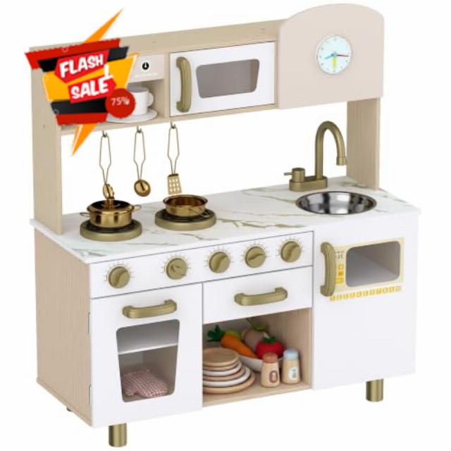 AIYAPLAY Play Kitchen Kids Kitchen Playset Rotating Coffee Machine White                                                          Stove