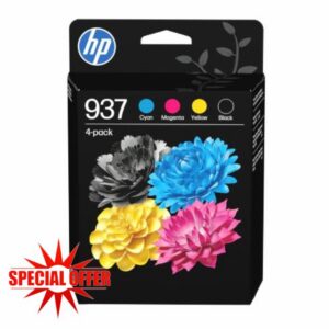 HP 937 Black/Cyan/Magenta/Yellow Original Ink Cartridges 4-Pack                                                          Compatible with OfficeJet Pro Series 9100