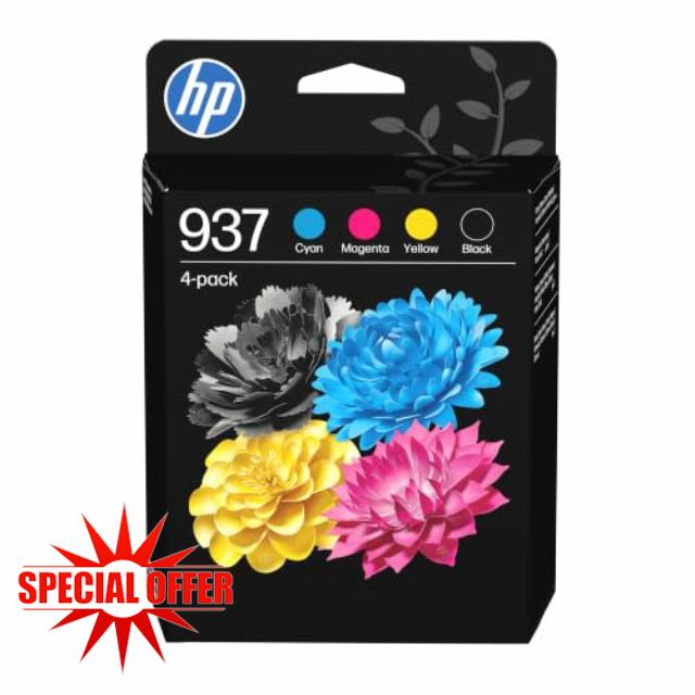 HP 937 Black/Cyan/Magenta/Yellow Original Ink Cartridges 4-Pack                                                          Compatible with OfficeJet Pro Series 9100