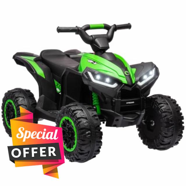 HOMCOM 12V Electric Quad Bike for Kids Ride On Car ATV Toy Ages 3-5 Green                                                          Forward Reverse Functions