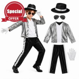 Pop Star Costume Kids 80s Rocker Musician Outfit Disco Halloween                                                          Sequined jackets