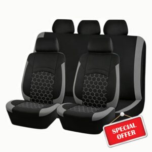 Universal Car Seat Covers 9PCS Polyester Front and Rear Seat Protectors with Airbag Compatible Design for Most Cars All Seasons (Grey)