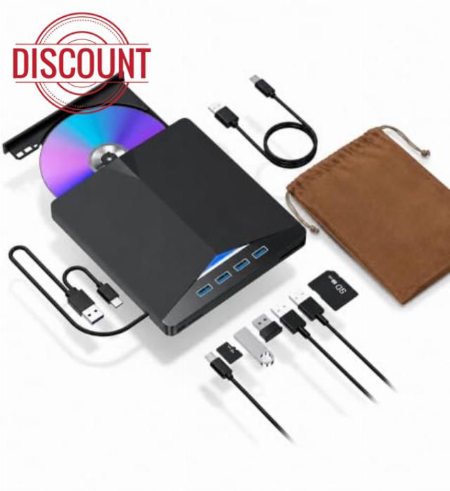 Ezekers External DVD Drive USB 3.0 USB C CD Burner CD/DVD +/-RW Optical Drive