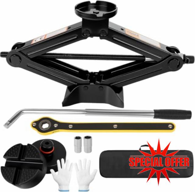 2 Ton Scissor Jack with Ratchet Handle & L-Wrench